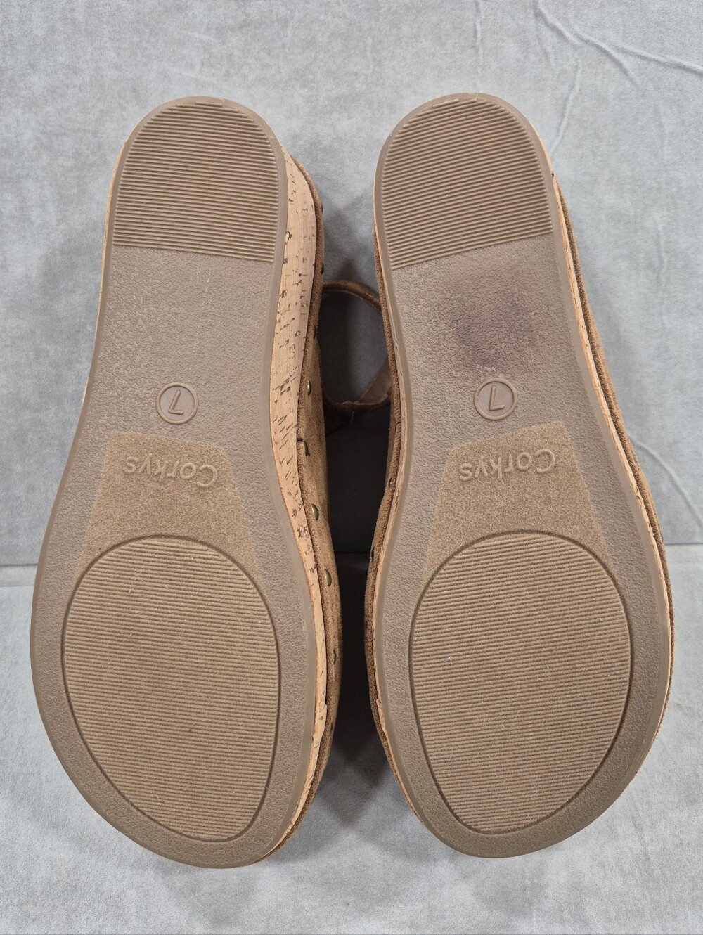 Corkys Make Em Blush clogs women's 7 brown faux suede Studs cork edge cushion - Picture 9 of 12